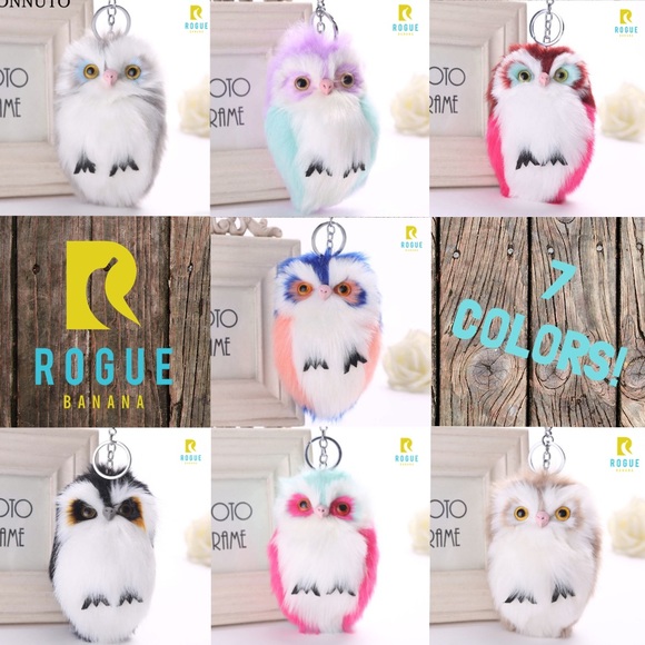 🆕Maroon, Pink & Aqua Owl Pom Poof Keychain Charm! - Picture 5 of 8